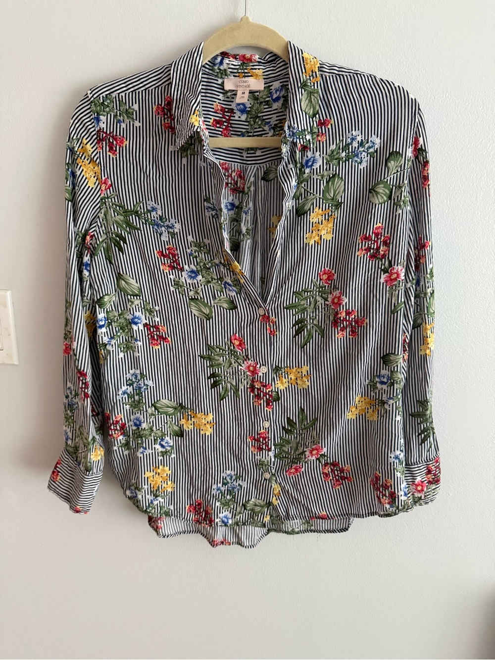 Como Vintage Floral Striped Button Down Size M